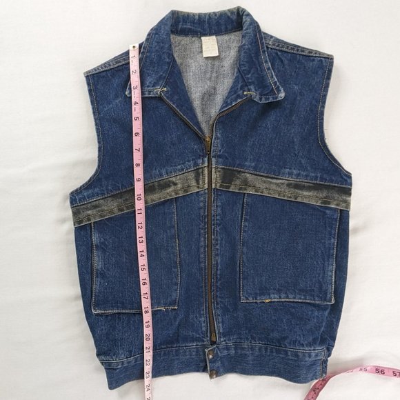 VTG Denim Zip Up Stonewash Detail Front Pocket Vest Jacket - Picture 7 of 7